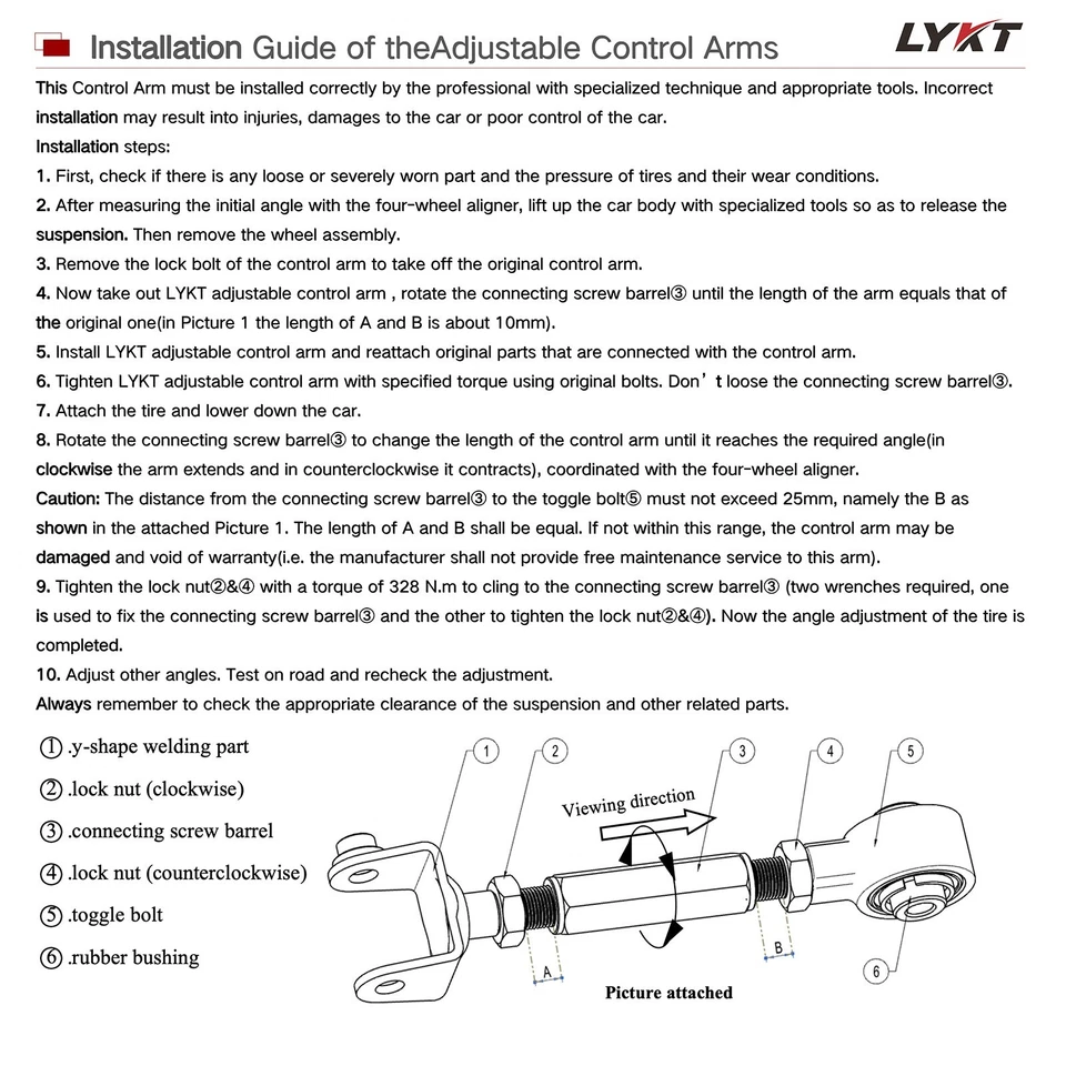 LYKT 2 Rear Adjustable Toe Arms for Toyota Camry Avalon Corolla&Lexus ES350/300h - Image 3 of 4
