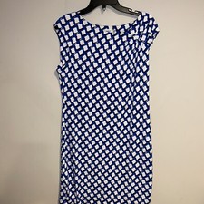 Calvin Klein Blue & White Sleeveless Asymmetrical Neck Sheath Dress Sz 10 Euc