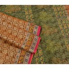 Sanskriti Vintage Orange/Green Sarees Pure Silk Woven Brocade Zari Sari Fabric