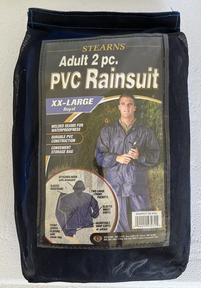 Stearns Adult 2 Piece PVC Rainsuit 2XL Royal Blue - Image 2 of 4