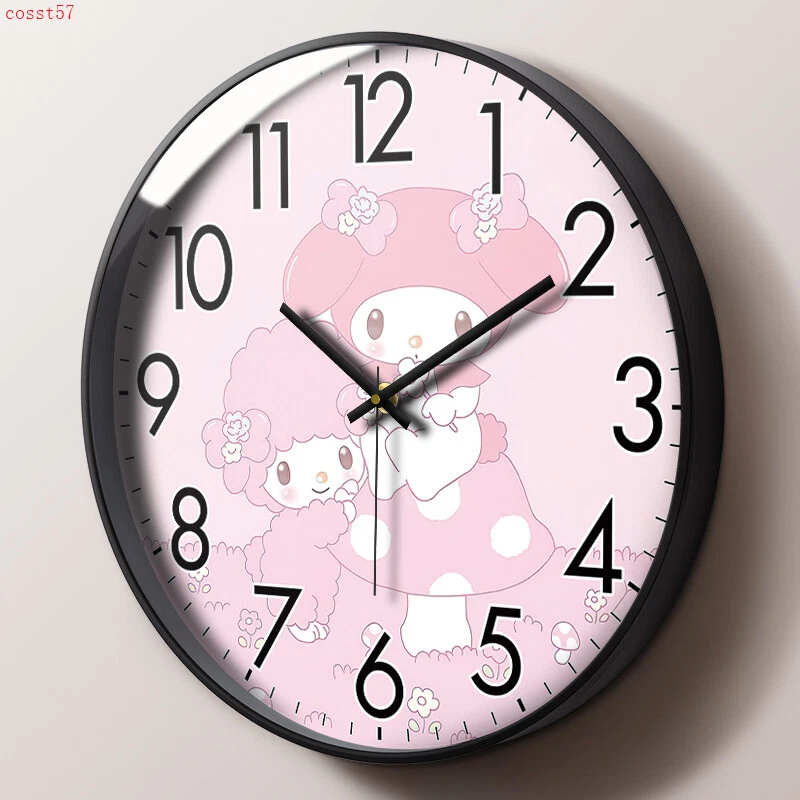 Reloj de pared de dibujos animados My Melody habitación infantil sala decoración del hogar reloj silencioso redondo 12/14" Foto 2 de 4