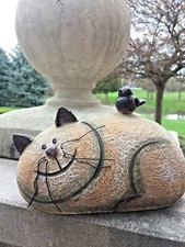 CAT Stone Statue Cold Cast Ceramic Metal Garden Yard Patio Or Table Top Accent
