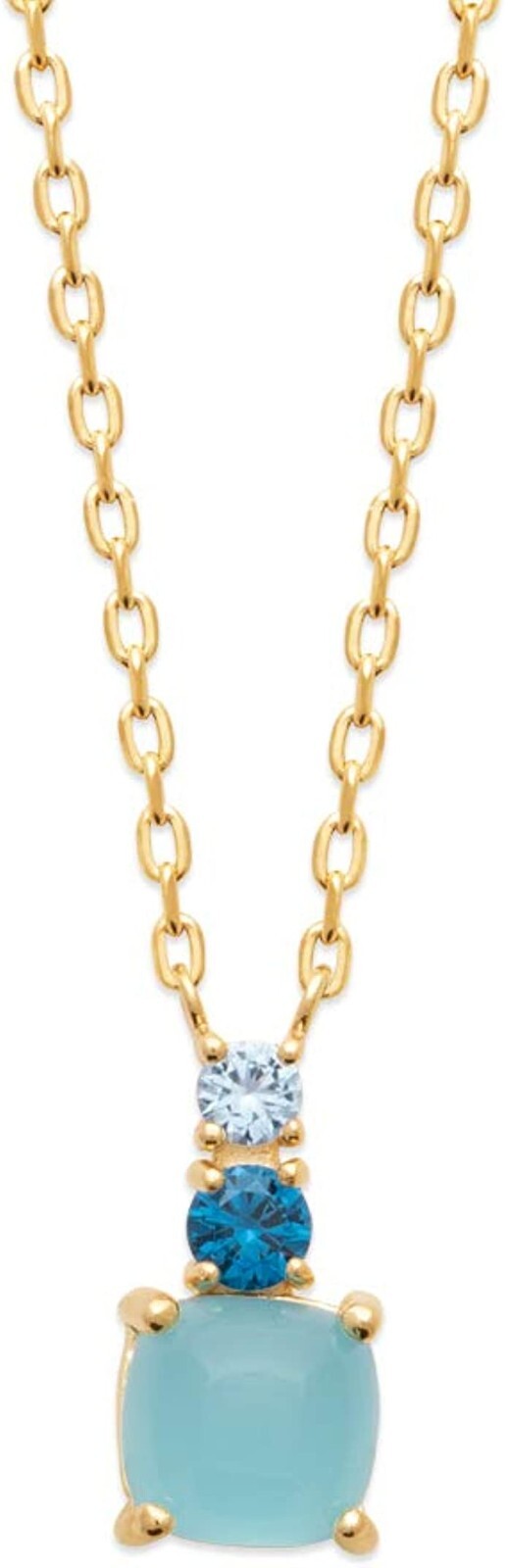 Collier en Plaqué Or 18K et Pendentif Agate Bleue avec Oxydes de Zirconium