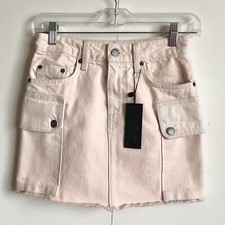 Carmar Colin Cargo Side Pocket Raw Hem Denim Mini Skirt In Light Pink Size 25