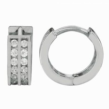 Children's Huggie Hoop Earrings With CZ Stones Sterling Silver 12mm Round