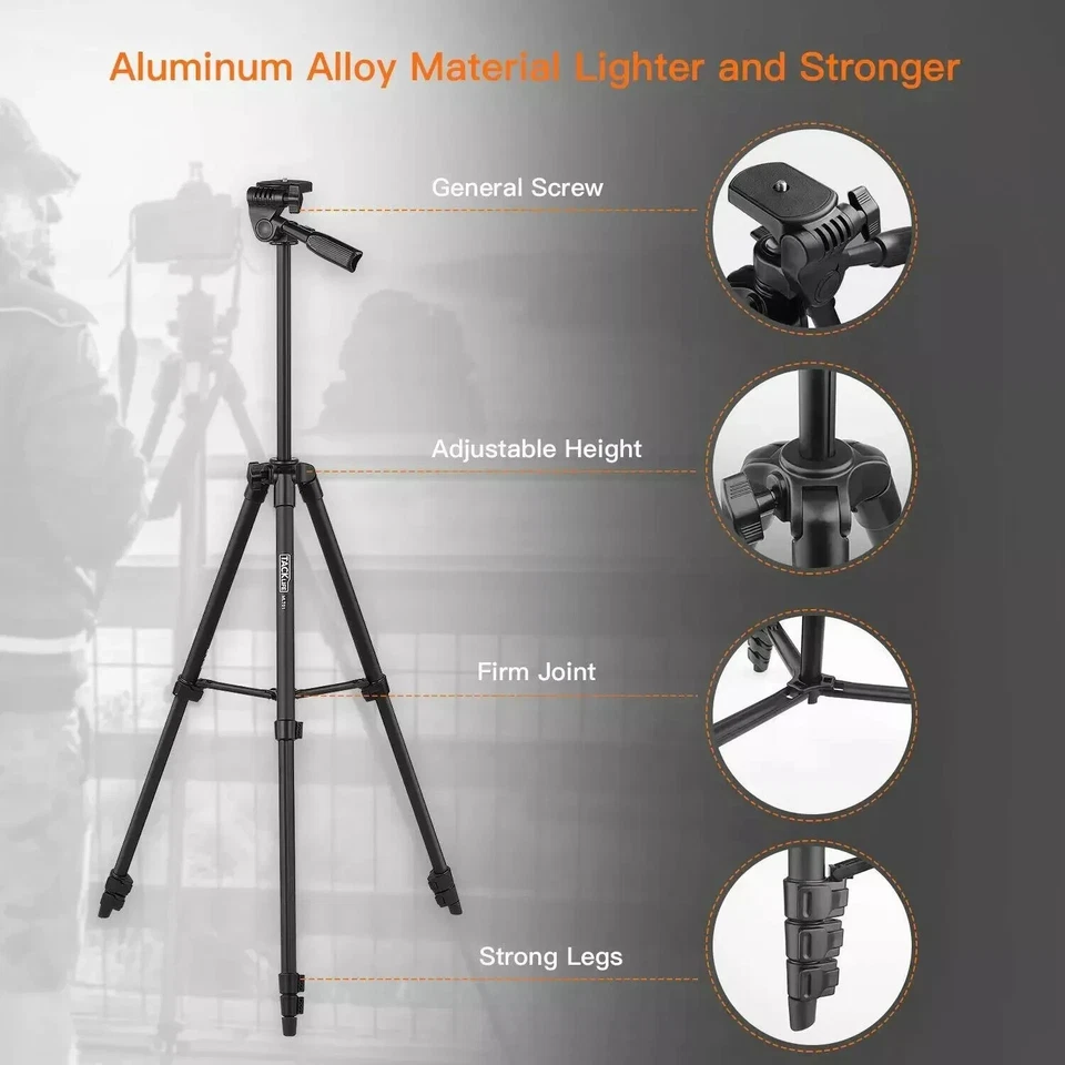 53" 136cm Travel Tripod For Phone Camera 1/4" Screw Mount Carry Bag & Remote - Image 4 of 4