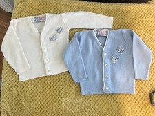 Vintage Baby Sweaters 2 Infant Blue White Rocking Horse Blue Bird