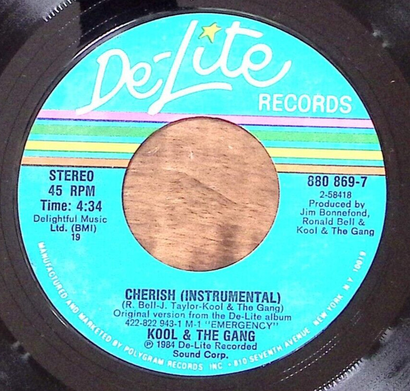 KOOL & THE GANG CHERISH/CHERISH (INSTRUMENTAL) DE-LITE RECORDS VINYL 45 62-106