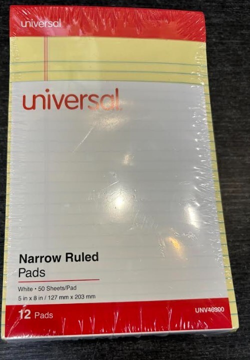 UNIVERSAL Perforated Edge Writing Pad Narrow Rule 5 x 8 Canary 50 Sheet Dozen