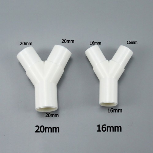 PVC Plastic Y Piece Joiner, Y-Shaped Tee Pipe Fitting, 3-Way Connector 16mm/20mm - Zdjęcie 1 z 5