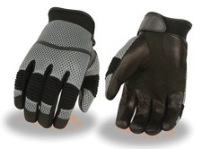 Men's 791-Grey Leather/Mesh Racing Glove w/ Wrist Strap  Flex Knuckles