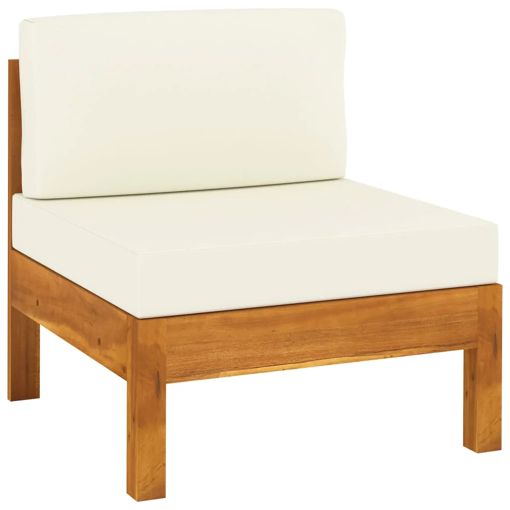 NNEVL Middle Sofa with Cream White Cushions Solid Acacia Wood