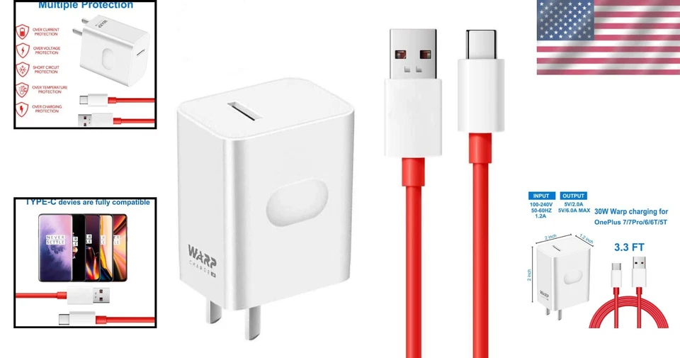 Charger White USB-C 30W Fast Rapid Power Adapter for OnePlus Phones - Image 2 of 4