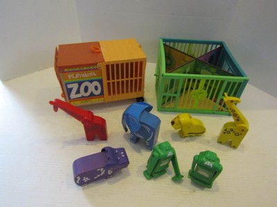 Vintage 1971 Playskool Lock Up Zoo Wood Cage Wooden Animals Playset CIRCUS CAR