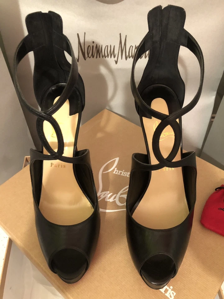 100% AUTH NIB Christian Louboutin Rosie 120 Black Criss Cross Strap Pump 11B - Image 3 of 4