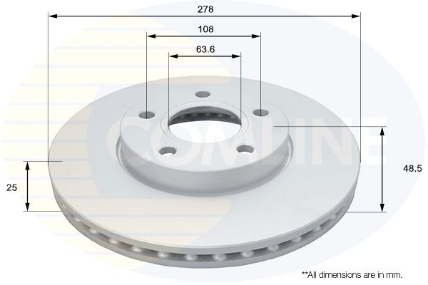 Brake Disc Front Internally Vented Coated Fits Volvo V40 COMLINE ADC1926V