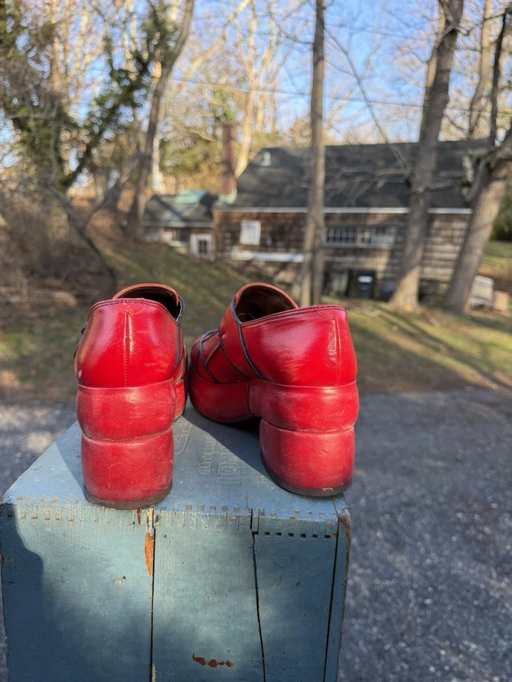 Men’s 1970s Platform Shoes Eldita Red Leather Disco Vintage - Image 2 of 4