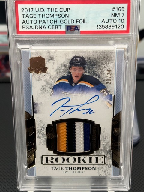 🏒 2017-18 Upper Deck The Cup Tage Thompson Rookie Auto Patch Gold Foil /24 PSA7