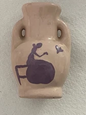 Vintage Victoria California Tiny Mini Vase Pink/Mauve Girl Bird Two Handled