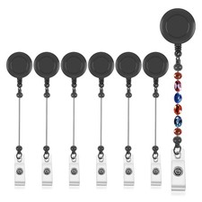 Beadable Badge Reels, 6Pcs Blank ID Badge Reels with Clip Black Name Badge2881