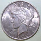 S7 - United States $1 Peace Dollar 1922 Uncirculated Silver Coin ***Liberty Head