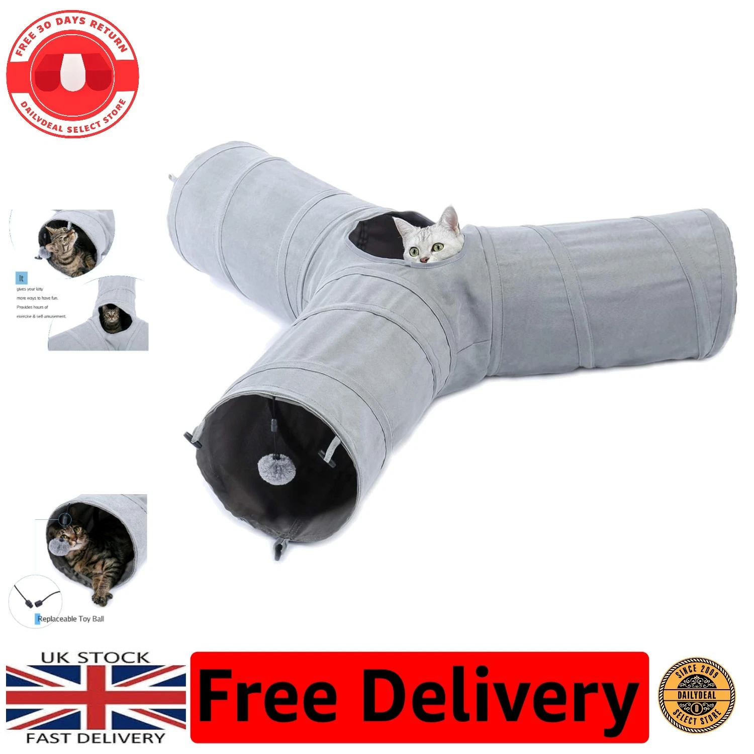 Safe & Cozy 3-Way Cat Tunnel - Interactive Hideaway for Playful Kittens