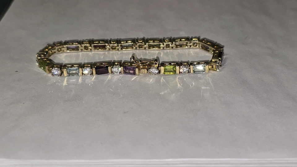 Sterling Silver Multiple Gemstone Tennis Bracelet Topez Peridot Ect 7in Long - Image 2 of 4