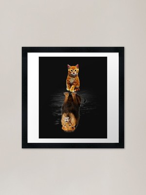 Lustige Katze und Löwe Spiegel gerahmt Ar gerahmt Wandbild Poster Leinwanddruck Bild