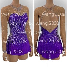 Ice Skating Dress Elasticity Competition Skating Wear Jeweled purple