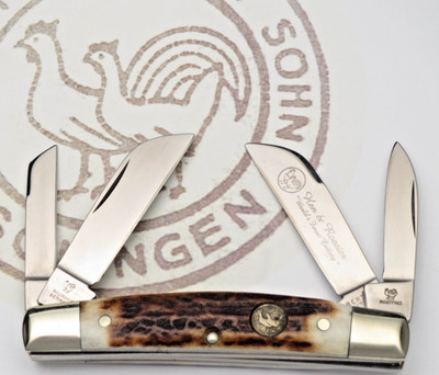 Solingen Made Bertram Hen & Rooster Four-Blade Congress Knife Stag Handles MINT