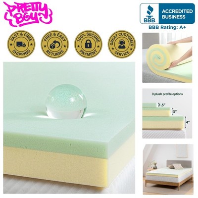 Sleep Fresh with Twin Green Tea Infused Memory Foam Mattress Topper, CertiPUR US