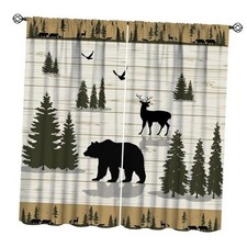 Rustic Cabin Curtains Vintage Wood Planks Bear 21"W x 45"L Pack of 2 Style-13