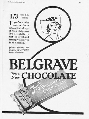 FRY'S Belgrave Schokolade - antike Werbung 1924