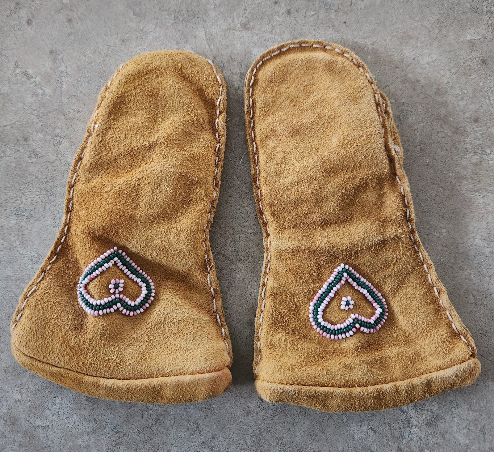 Cute Vintage Native American Beaded Leather Child'S Mittens Gloves