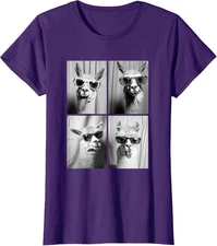 Funny Llamas with Sunglasses Cool Photo Booth Ladies' Crewneck T-Shirt