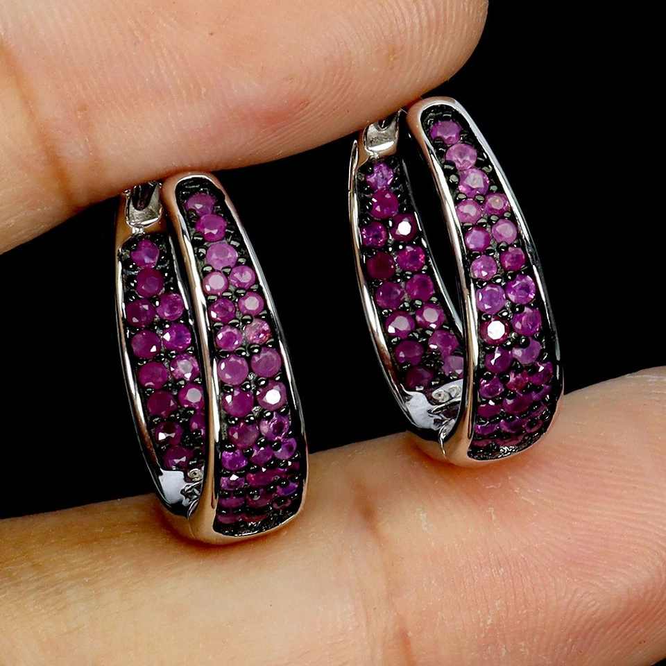 925 Sterling Silver Earrings Pink Sapphire Round Diamond Cut Gemstone Jewelry - Image 2 of 4