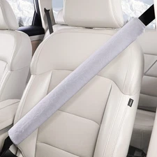 LACDL Extra Long Seatbelt Cover Super Soft Furry for 19.5in - 1pc, Gray 