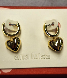 Authentic Ana Luisa 14K Gold Plated Jessica Puffed Heart Hoop Earrings 19mm