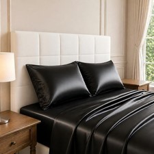 Full Size Satin Sheets 4 Piece Silky Bed Sheet Set with Smooth Silky Surface