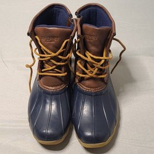 Sperry Saltwater Duck Boots Girls US 4 Navy Brown Waterproof Lace Up Winter