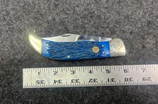 hen and rooster, blue single blade folding pocket knife
