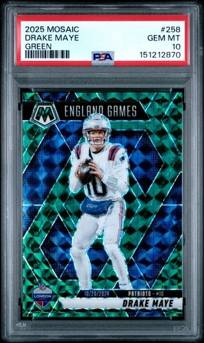 2025 PANINI MOSAIC GREEN #258 DRAKE MAYE PSA 10