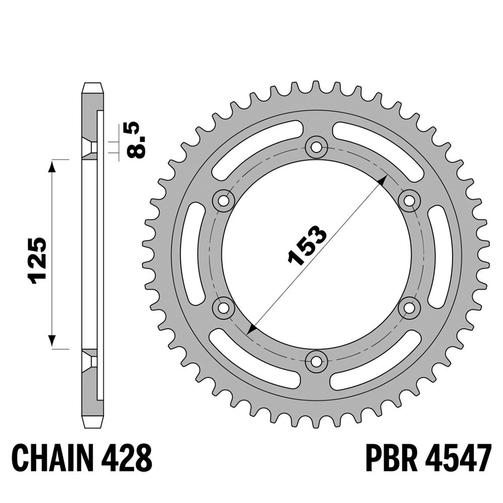 Pignon arrière PBR acier pas 428 couronne 54 dents moto Honda XR L XR125L 2003-2008