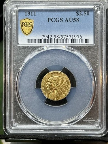 1911 Indian Head $2.50 Gold Quarter Eagle Coin PCGS  AU58