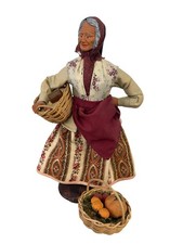 Santon de Provence habillés donna del mercato con cesti S. PEIRANO terracotta argilla 28 cm