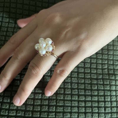 Pearls And Rubies Size 6 1/2 14k Yellow Gold 6g