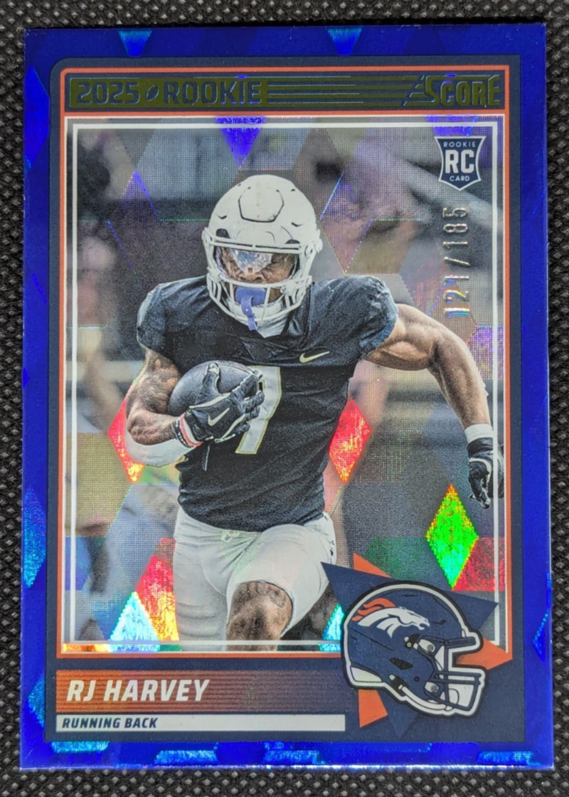 2025 Score Football RJ Harvey #49 RC Rookie Cubic #/185 DENVER BRONCOS