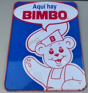 Vintage Aqui Hay BIMBO Mexican Bakers Bakery Embossed Advertising Metal Sign