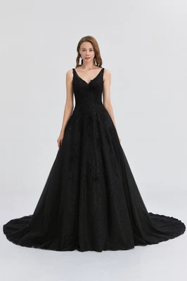HBH Brautmoden I Brautkleid in Schwarz Glitzer Spitze A-linie - Bild 1 von 3