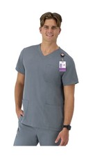 Medium Men's Hanes V-Neck Premium 3-Pocket Short Sleeve Scrub Top - Gray